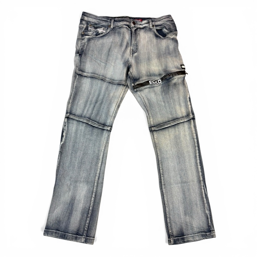 Ecko Unltd Jeans Mens 36 Light Blue Excellent Straight‎ Leg Zipper Detail Y2K